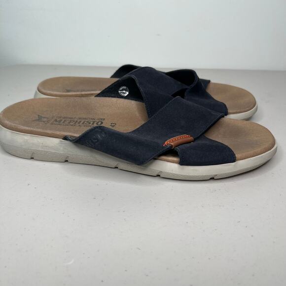 Mephisto Navy Leather Slide Sandals Men Size 10 - Picture 6 of 9